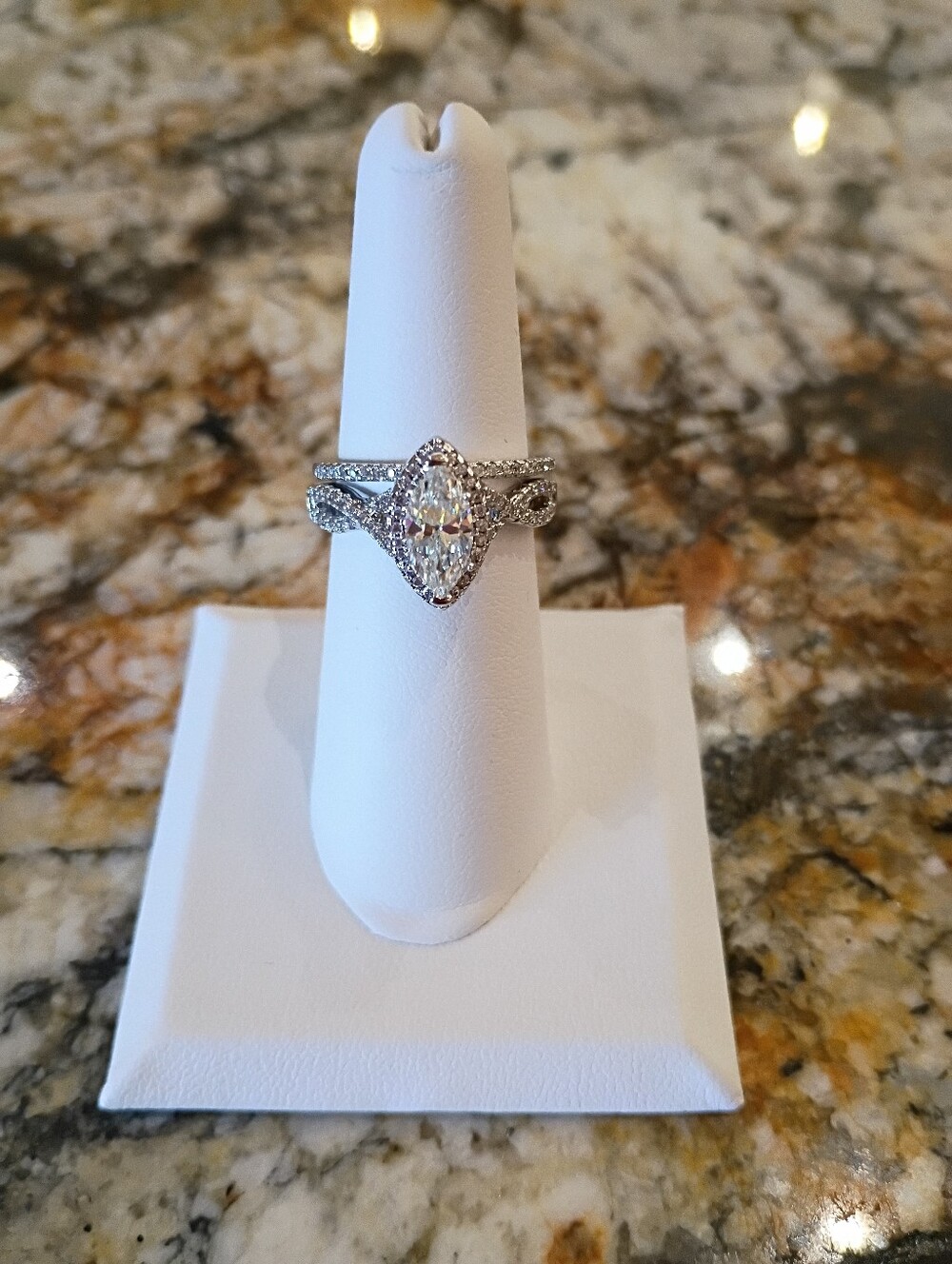 1 CT Marquise Moissanite Sterling Silver Halo Ring Size 7